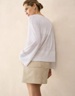 Jersey Linen Boat Neck Deep Hem Long Sleeve Tee
