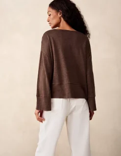 Jersey Linen Boat Neck Deep Hem Long Sleeve Tee