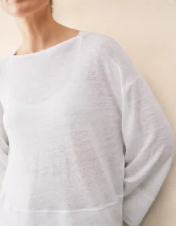 Jersey Linen Boat Neck Deep Hem Long Sleeve Tee