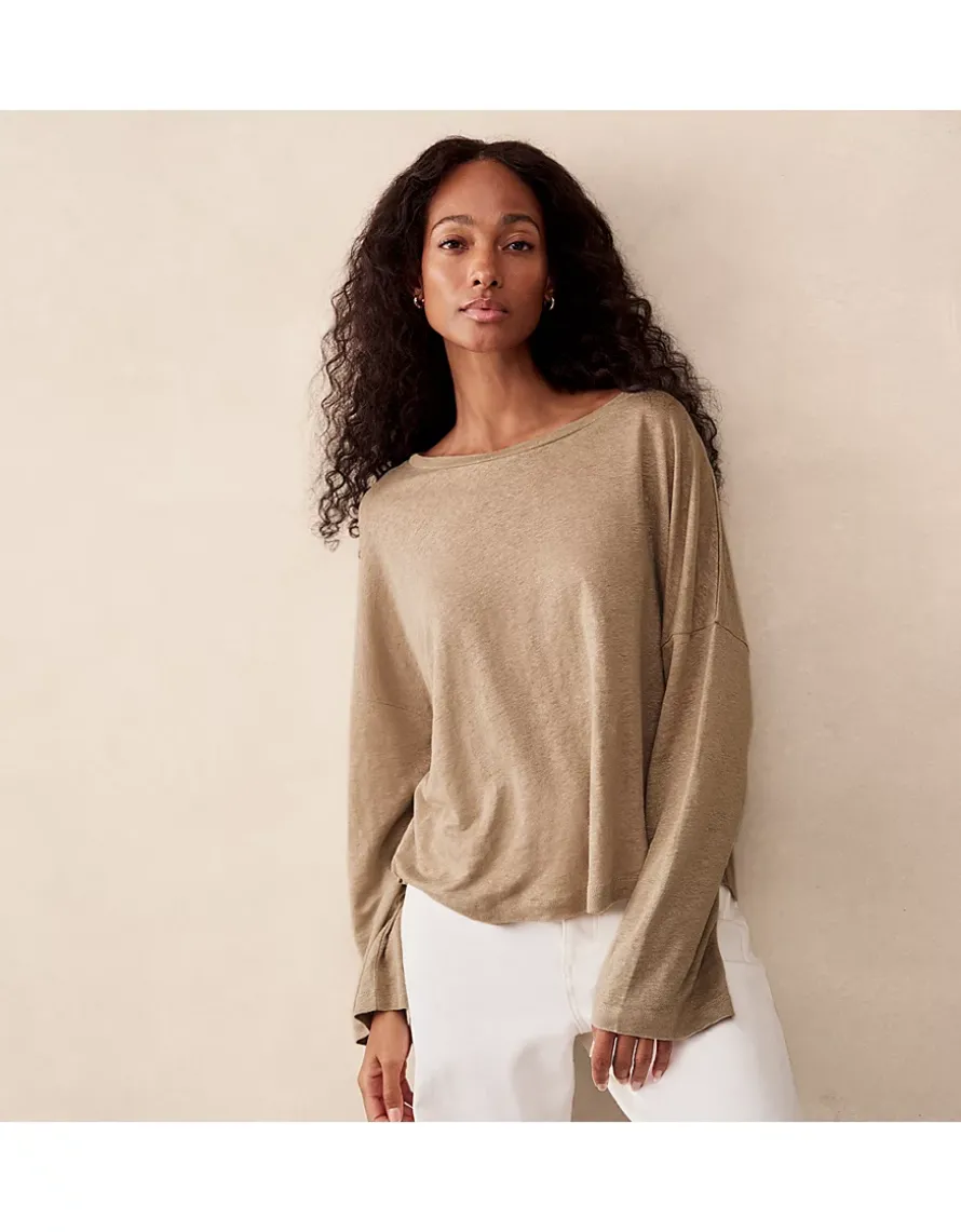Jersey Linen Oversized Long Sleeve Tee