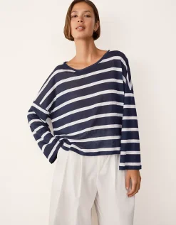 Jersey Linen Oversized Stripe Long Sleeve Tee