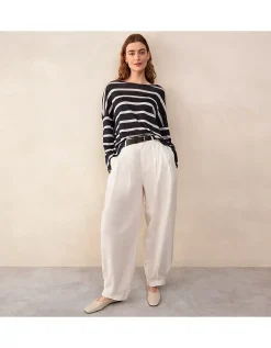 Jersey Linen Oversized Stripe Long Sleeve Tee