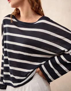 Jersey Linen Oversized Stripe Long Sleeve Tee