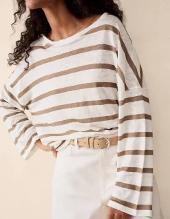 Jersey Linen Oversized Stripe Long Sleeve Tee