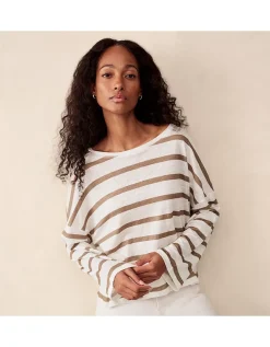 Jersey Linen Oversized Stripe Long Sleeve Tee