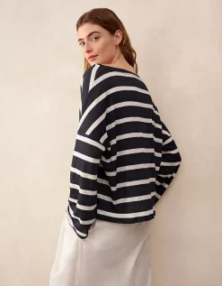 Jersey Linen Oversized Stripe Long Sleeve Tee