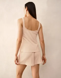 Jersey Ribbed Mesh Trim Shortie Pyjama Set