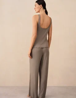 Jersey Ribbed Satin Trim Vest Pyjama Set