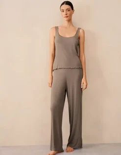Jersey Ribbed Satin Trim Vest Pyjama Set