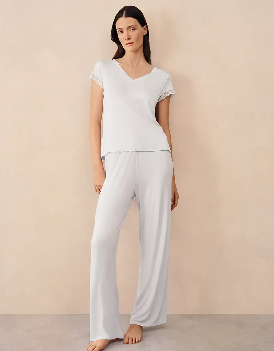 Jersey V-Neck Lace Trim Pyjama Set