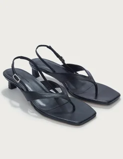 Leather Kitten Heel Toe Post Sandals