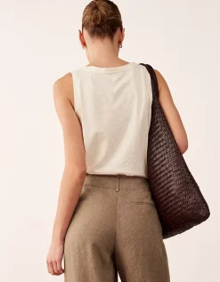 Leather Woven Oversized Shoulder Bag