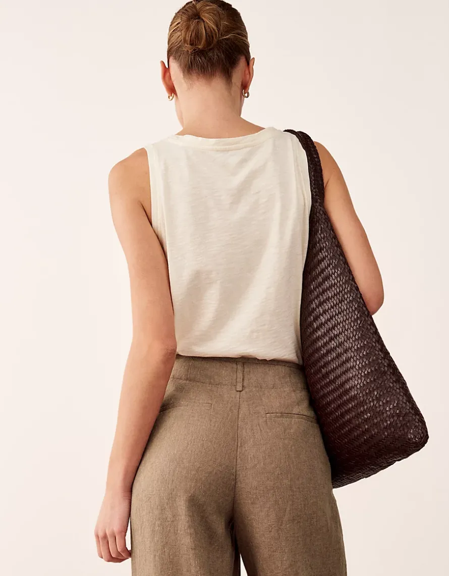 Leather Woven Oversized Shoulder Bag