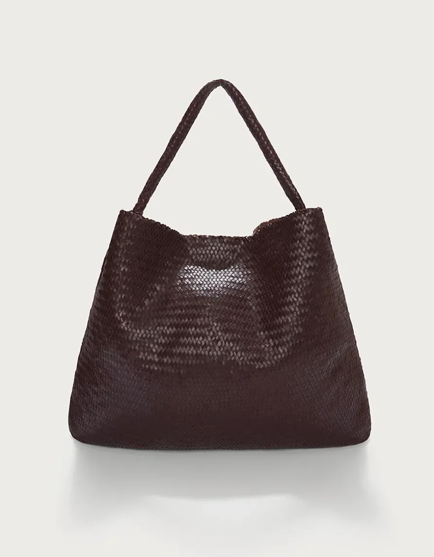 Leather Woven Oversized Shoulder Bag