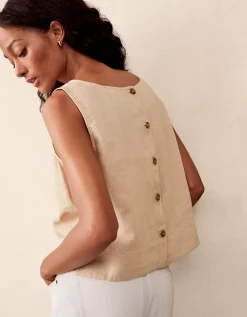 Linen Button Back Shell Top