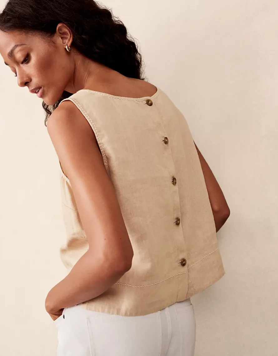Linen Button Back Shell Top