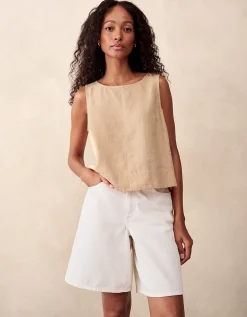 Linen Button Back Shell Top