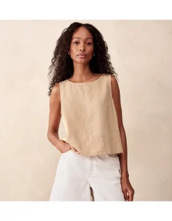 Linen Button Back Shell Top