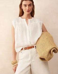 Linen Button Through Boho Shell Top