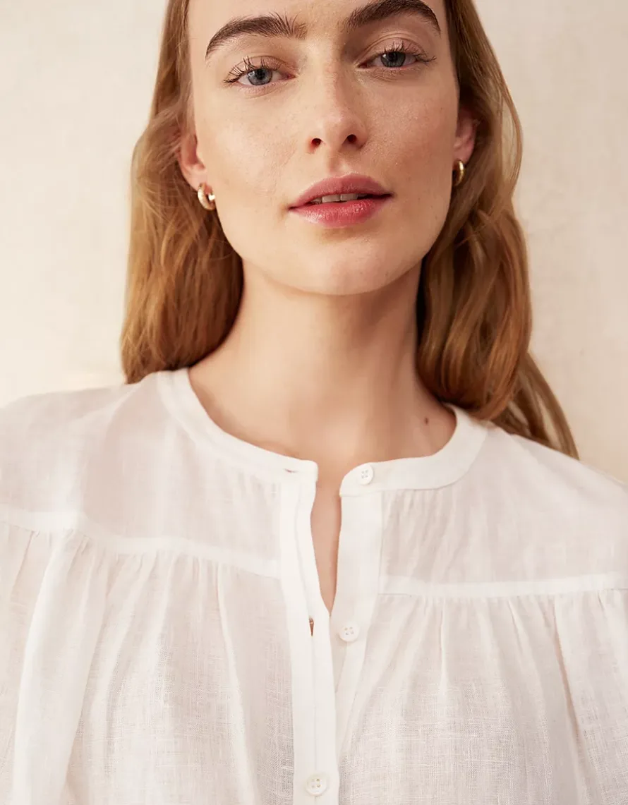 Linen Button Through Boho Shell Top