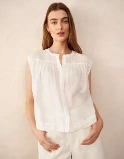 Linen Button Through Boho Shell Top