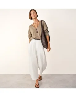 Linen Cotton Deep V-Neck Jumper