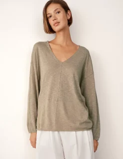 Linen Cotton Deep V-Neck Jumper