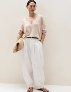 Linen Cotton Deep V-Neck Jumper