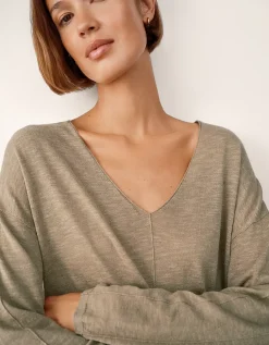 Linen Cotton Deep V-Neck Jumper