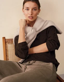 Linen Cotton Deep V-Neck Jumper