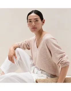 Linen Cotton Deep V-Neck Jumper