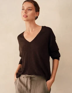 Linen Cotton Deep V-Neck Jumper