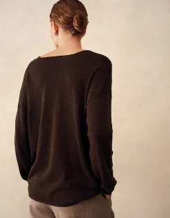 Linen Cotton Deep V-Neck Jumper