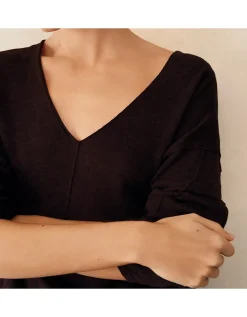 Linen Cotton Deep V-Neck Jumper