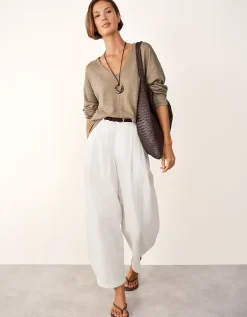 Linen Cotton Deep V-Neck Jumper