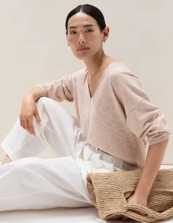 Linen Cotton Deep V-Neck Jumper