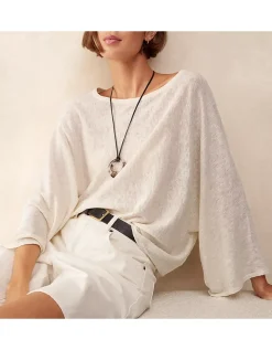 Linen Cotton Oversized Batwing Jumper