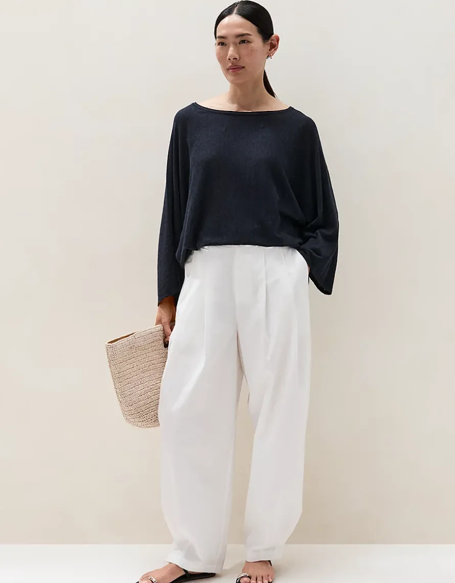 Linen Cotton Oversized Batwing Jumper