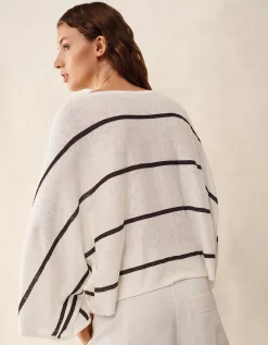 Linen Cotton Stripe Oversized Batwing Jumper