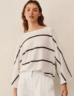 Linen Cotton Stripe Oversized Batwing Jumper