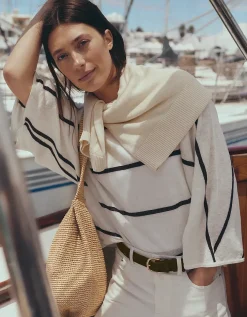 Linen Cotton Stripe Oversized Batwing Jumper
