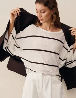 Linen Cotton Stripe Oversized Batwing Jumper