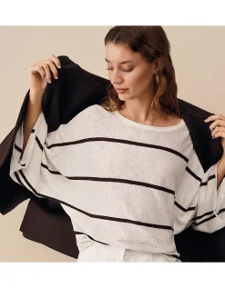 Linen Cotton Stripe Oversized Batwing Jumper