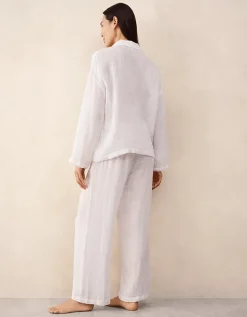 Linen Drop Shoulder Cropped Trouser Pyjama Set