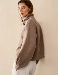 Linen Funnel Neck Jacket