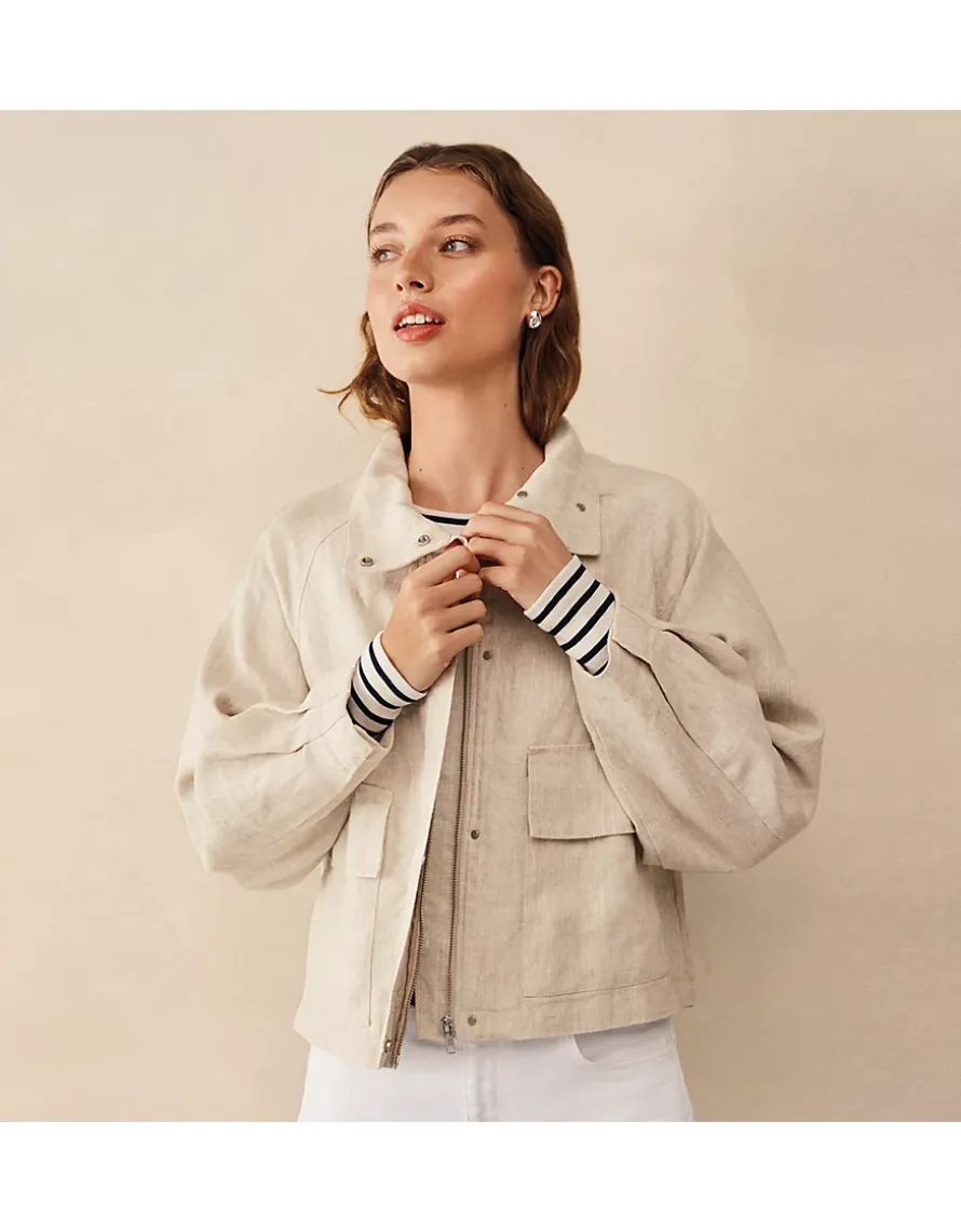 Linen Funnel Neck Jacket