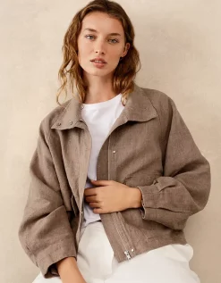 Linen Funnel Neck Jacket