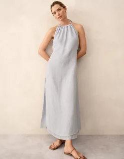 Linen Gauze Halter Neck Beach Dress
