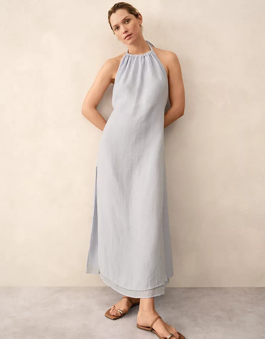 Linen Gauze Halter Neck Beach Dress
