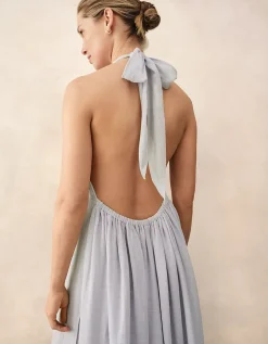 Linen Gauze Halter Neck Beach Dress